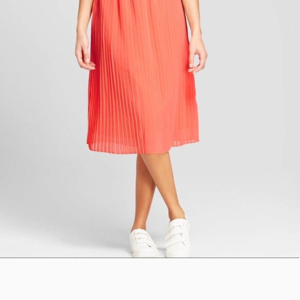 a new day Coral Pleated Midi Skirt
